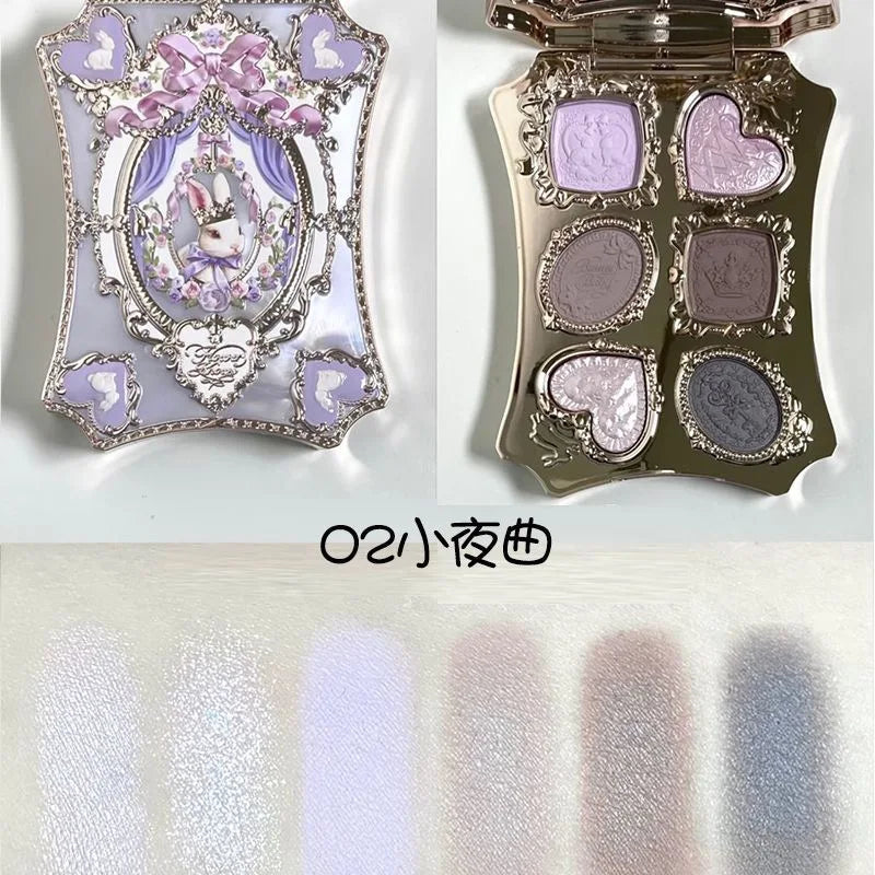 Flower Knows Garden Matte Pearlescent Powder Fine Six Color Eye Shadow Contour Palette Long Lasting Makeup Glitter Eyeshadow