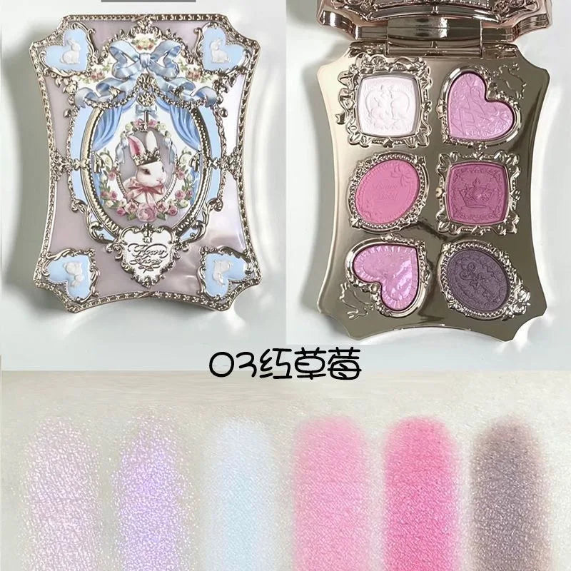 Flower Knows Garden Matte Pearlescent Powder Fine Six Color Eye Shadow Contour Palette Long Lasting Makeup Glitter Eyeshadow