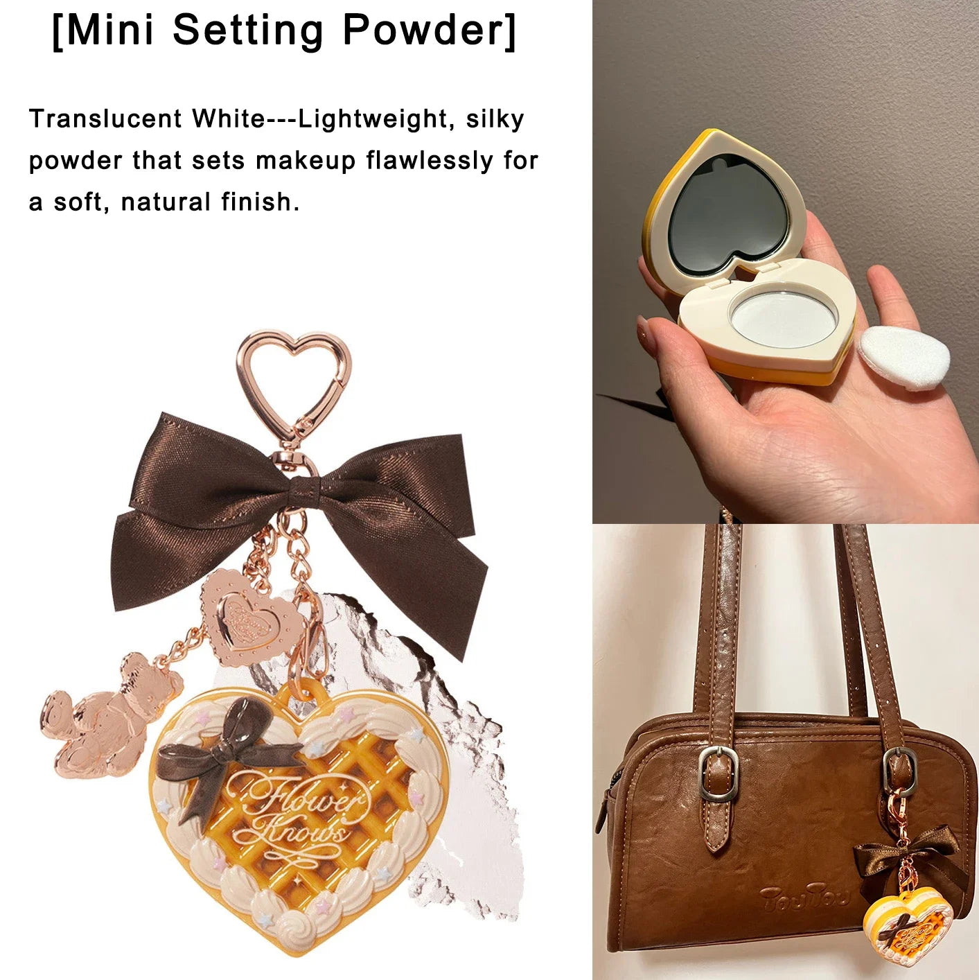 FlowerKnow Bunny Garden Cupid Sweetie Bear Face Powder with Blush Highlighter Pendant Long Lasting Portable Makeup Decoration