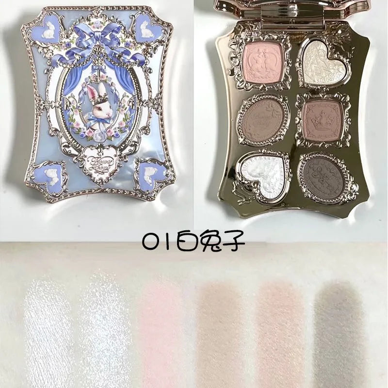 Flower Knows Garden Matte Pearlescent Powder Fine Six Color Eye Shadow Contour Palette Long Lasting Makeup Glitter Eyeshadow