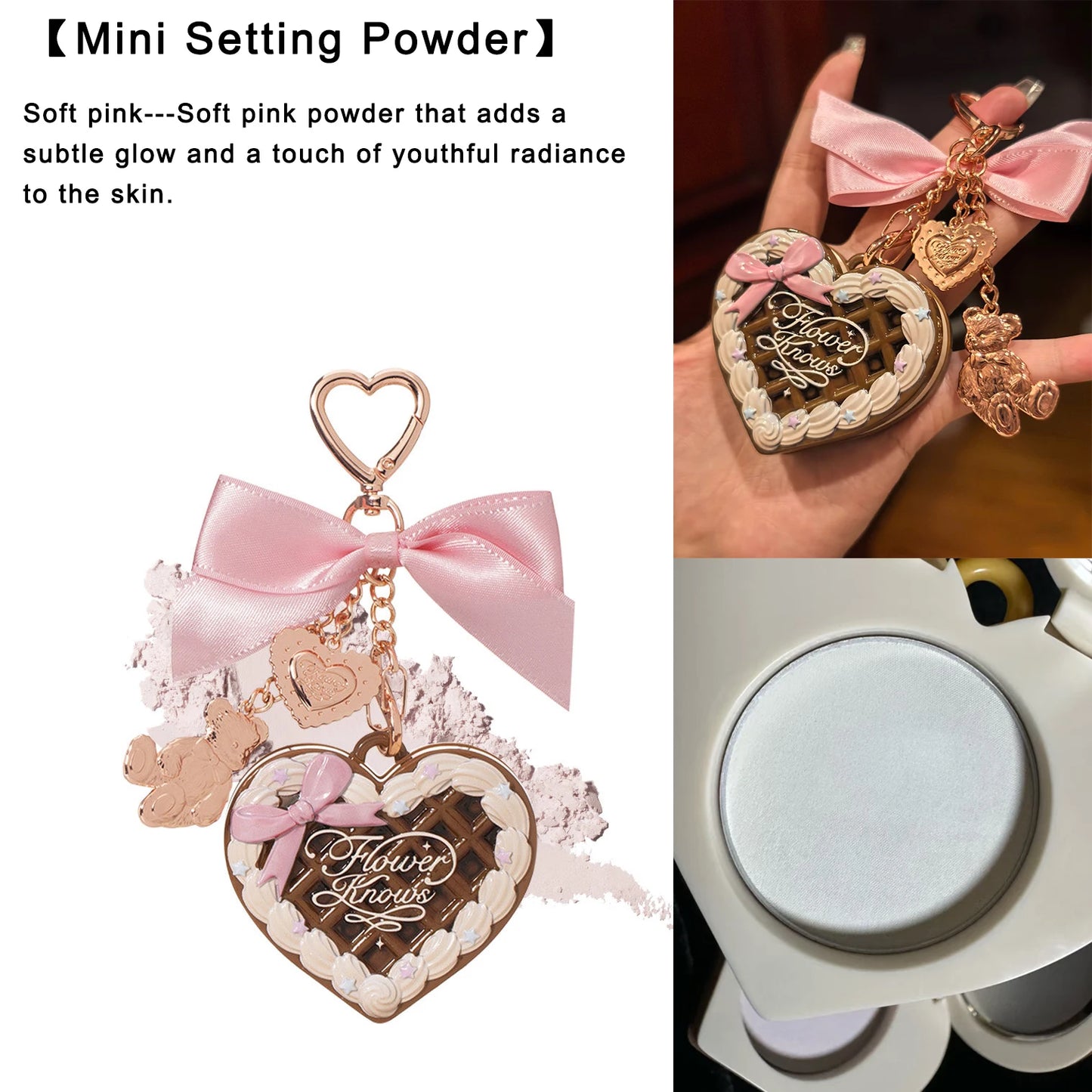 FlowerKnow Bunny Garden Cupid Sweetie Bear Face Powder with Blush Highlighter Pendant Long Lasting Portable Makeup Decoration